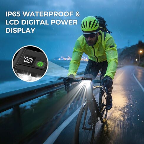 Super Bright Bike Lights for Night Riding, USB Rechargeable LED Bicycle Light with LCD Dispaly, NO Guess Power, High Power Waterproof Bike Headlight Front and Rear for Mountain Road Cycling in Saudi Arabia