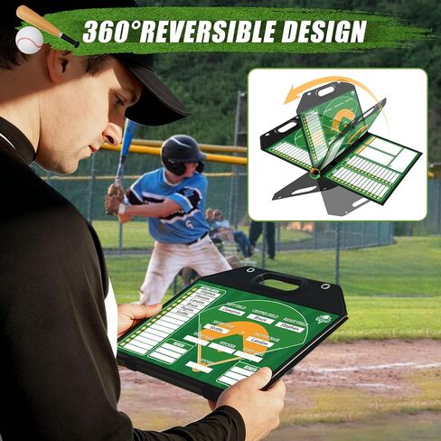 Magnetic Baseball Lineup Board for Dugout | Leather Cover, Foldable Coaching Board for Baseball & Softball with Carry Handle, Includes 40 Lineup Cards,Scoreboard, 2 Markers, Eraser, 4 Carabiners & Bag in Kuwait