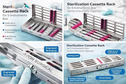 5 Ea Pink Sterilization Cassette Rack Tray for 5 Instruments German Grade Stainless Cynamed in Saudi Arabia