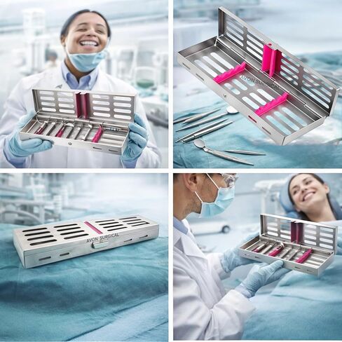 5 Ea Pink Sterilization Cassette Rack Tray for 5 Instruments German Grade Stainless Cynamed in Saudi Arabia