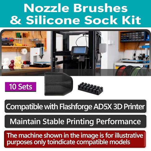 10 Sets AD5X Nozzle Silicone Sock & Cleaning Brush Kits Compatible with Flashforge Adventurer 5X 3D Printer, Heat-Resistant Print Head Hotend Silicone Cover & Nozzle Wipers, 3D Printer Parts in Saudi Arabia