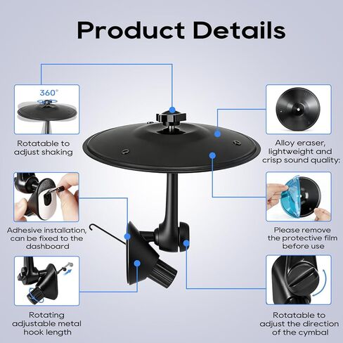 Car Crash Cymbal Vent - Clip On Mini Car Drum Cymbal, Black Adjustable Universal Fit for Most Vehicles, Crisp Metallic Sound Car Air Vent Accessory, Creative Gift for Drummers & Music Enthusiasts in Saudi Arabia