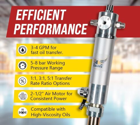 Mytee Products Air Operated Oil Pump for 55 gal (205 LTR) Drums | Ratio 3:1| 14 LPM / 3 GPM Air Operated Transfer Pump Double Action for SAE130 Oils in Kuwait