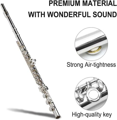 Closed Hole 17 Keys C Flute for Beginners & Students & Adults– Nickel Siver Flute with Hard Case, Cleaning Kit, Tuning Rod – Easy to Play, Durable & Lightweight in Kuwait