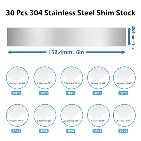 30pcs 304 Stainless Steel Shim Stock Assortment, 1" Width x 6" Length 10 Thickness 0.0007“-0.01", Thin Metal Shims for Leveling Kitchen Trim Gap Filler Tools Home Improvement in Saudi Arabia