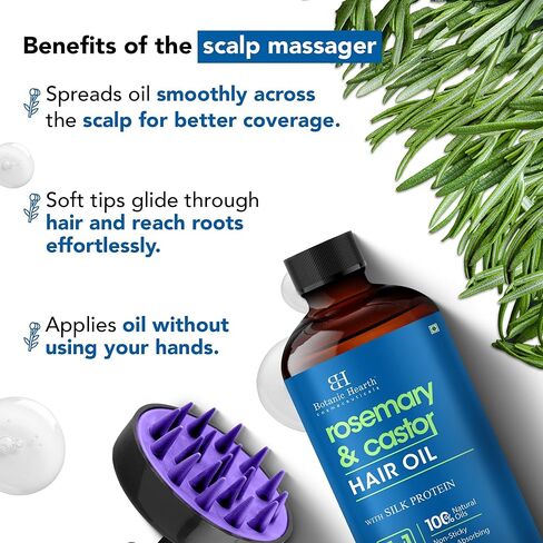 Botanic Hearth Hair Oil for Hair Growth | Strengthening Dry, Frizzy, Damaged Hair & Scalp Treatment | No Parabens or Harmful Sulfates | All Hair Types | Rosemary Castor Hair Oil - 4 Fl Oz in Kuwait