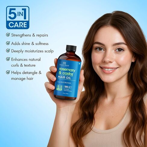 Botanic Hearth Hair Oil for Hair Growth | Strengthening Dry, Frizzy, Damaged Hair & Scalp Treatment | No Parabens or Harmful Sulfates | All Hair Types | Rosemary Castor Hair Oil - 4 Fl Oz in Kuwait