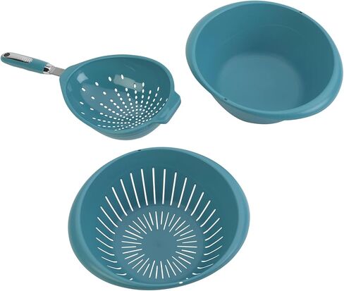 Plastic Kitchen Tools Set, 28pc – Includes Silicone Spatulas, Measuring Cups & Spoons, Colander, Pizza Cutter, Ice Cream Scoop – Teal in Kuwait