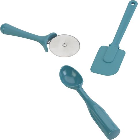 Plastic Kitchen Tools Set, 28pc – Includes Silicone Spatulas, Measuring Cups & Spoons, Colander, Pizza Cutter, Ice Cream Scoop – Teal in Kuwait