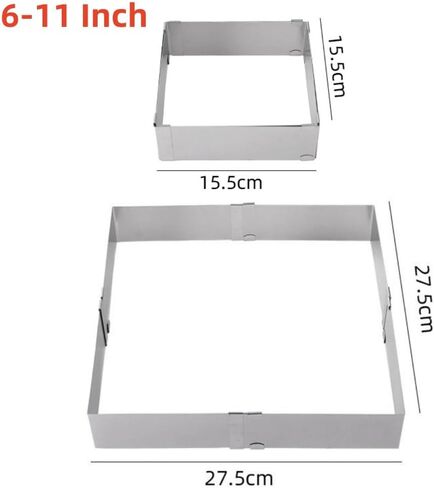 Adjustable for Stainless Steel Mousse for Ring Square Cake Decorating, 4-6 to 11 Inch, 5cm Height, Home Baking Mousse and Tiramisu Cakes in Kuwait