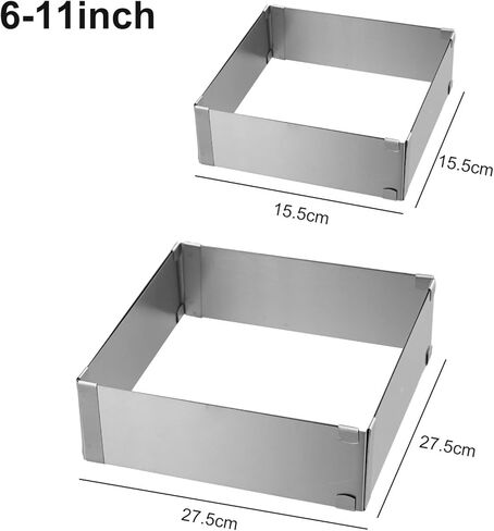 Adjustable for Stainless Steel Mousse for Ring Square Cake Decorating, 4-6 to 11 Inch, 5cm Height, Home Baking Mousse and Tiramisu Cakes in Kuwait