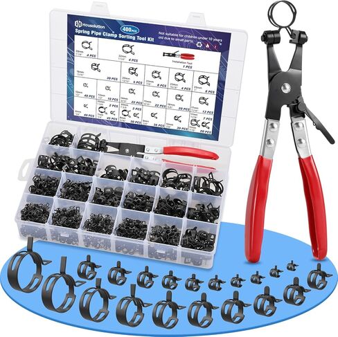 400 قطعة من Housolution 6-35 مم مشابك خرطوم زنبركية، 20 مقاسًا مشابك أنابيب زنبركية مع كماشة مشبك خرطوم، مشبك أنابيب للسيارات وخطوط الوقود والسيليكون وخراطيم الفراغ والتطبيقات الميكانيكية in Kuwait