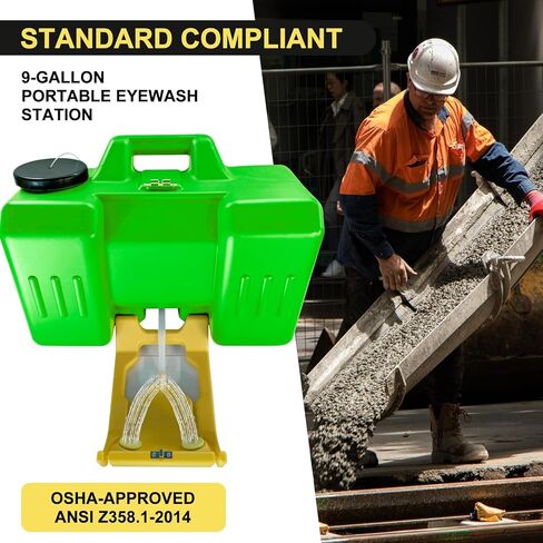 9-Gallon Portable Eye Wash Station, OSHA-Approved Wall Mount Emergency Eye Washing Station, Includes Sign & 2 Inspection Tags, First Aid Units for Workplace Safety, Bright Green in Saudi Arabia