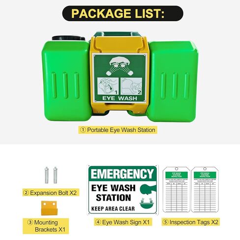 9-Gallon Portable Eye Wash Station, OSHA-Approved Wall Mount Emergency Eye Washing Station, Includes Sign & 2 Inspection Tags, First Aid Units for Workplace Safety, Bright Green in Saudi Arabia