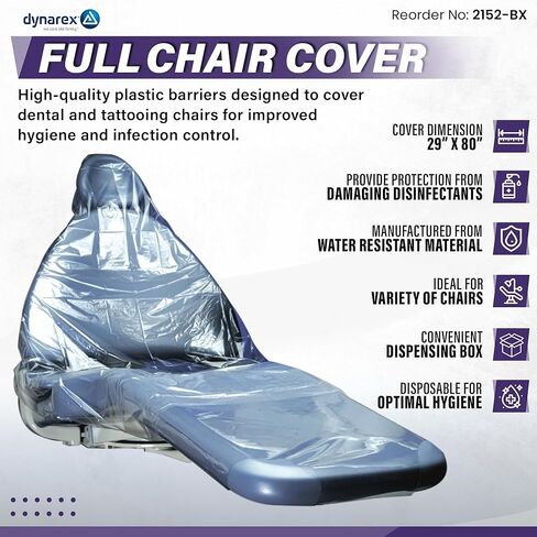 Dynarex Full Chair Cover for Dental Chair & Tattoo Chair - Disposable Plastic Chair Cover - 29" x 80" - 125-Pack Dispenser Box in Saudi Arabia