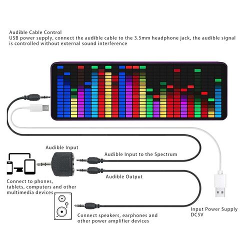 محلل طيف الموسيقى LED، شاشة عرض طيف إيقاع صوت الموسيقى 5VUSB، 384 ساعة LED 20 ديناميكية 7 ألوان RGB ملونة 1624 قطعة إيقاع مستوى الضوء محلل التقاط الصوت in Kuwait