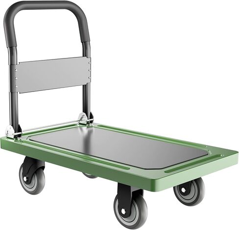 عربة دفع مطورة قابلة للطي دوللي | 560 رطلا. شاحنة يدوية بمنصة متحركة ذات سعة | توفير المساحة الثقيلة قابل للطي | عربة سرير مسطحة بمقبض دفع دوار - أخضر in Kuwait