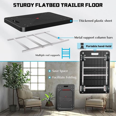 شاحنة منصة، عربة يد قابلة للطي مع عجلة دوارة مقاس 34 بوصة × 22 بوصة، عربة دوللي للخدمة الشاقة، سعة 1000 رطل، 6 عوارض فولاذية حاملة للاستخدام المنزلي في مرآب المستودعات in Kuwait