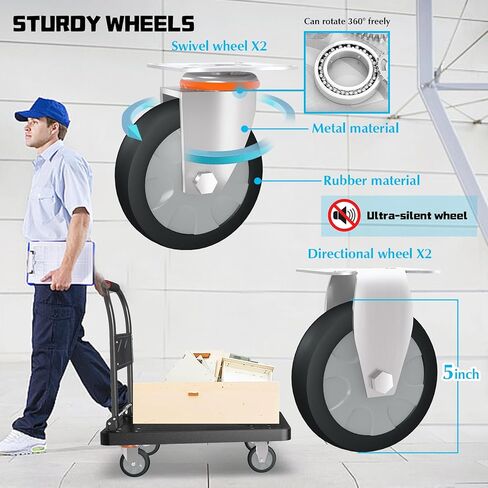 شاحنة منصة، عربة يد قابلة للطي مع عجلة دوارة مقاس 34 بوصة × 22 بوصة، عربة دوللي للخدمة الشاقة، سعة 1000 رطل، 6 عوارض فولاذية حاملة للاستخدام المنزلي في مرآب المستودعات in Kuwait