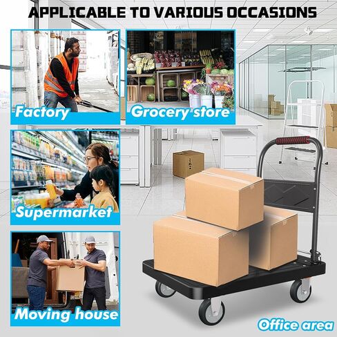 شاحنة منصة، عربة يد قابلة للطي مع عجلة دوارة مقاس 34 بوصة × 22 بوصة، عربة دوللي للخدمة الشاقة، سعة 1000 رطل، 6 عوارض فولاذية حاملة للاستخدام المنزلي في مرآب المستودعات in Kuwait