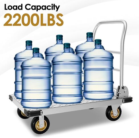 عربة دفع دوللي عربة شاحنة ذات منصة ثقيلة مع عجلة دوارة سعة 2200 رطل، عربة مسطحة قابلة للطي، عربة دوللي ذات منصة فولاذية كبيرة للبقالة، المرآب، المستودعات (36 بوصة × 24 بوصة) in Kuwait