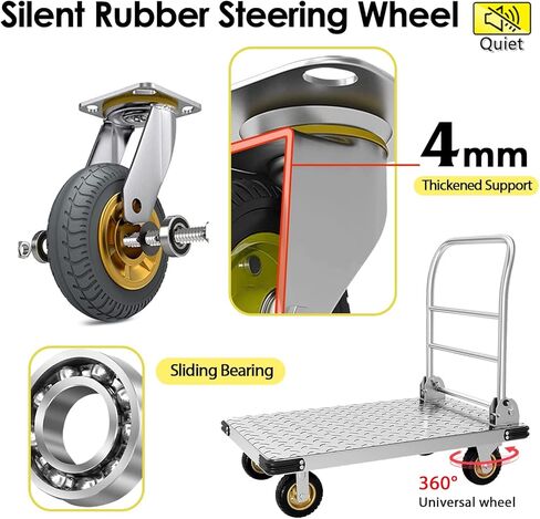 عربة دفع دوللي عربة شاحنة ذات منصة ثقيلة مع عجلة دوارة سعة 2200 رطل، عربة مسطحة قابلة للطي، عربة دوللي ذات منصة فولاذية كبيرة للبقالة، المرآب، المستودعات (36 بوصة × 24 بوصة) in Kuwait