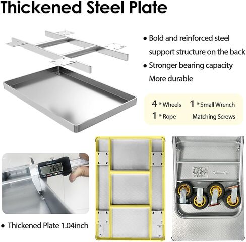 عربة دفع دوللي عربة شاحنة ذات منصة ثقيلة مع عجلة دوارة سعة 2200 رطل، عربة مسطحة قابلة للطي، عربة دوللي ذات منصة فولاذية كبيرة للبقالة، المرآب، المستودعات (36 بوصة × 24 بوصة) in Kuwait