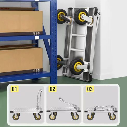 عربة دفع دوللي عربة شاحنة ذات منصة ثقيلة مع عجلة دوارة سعة 2200 رطل، عربة مسطحة قابلة للطي، عربة دوللي ذات منصة فولاذية كبيرة للبقالة، المرآب، المستودعات (36 بوصة × 24 بوصة) in Kuwait