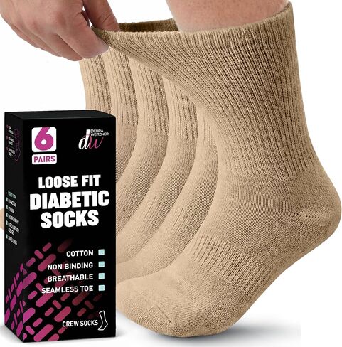 Debra Weitzner Diabetic Socks For Men and Women Loose Fit Non-Binding Cotton Crew Socks 6 Pairs in Kuwait