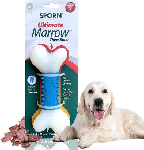 Sporn Ultimate Marrow Dog Chew Bones for Aggressive Chewers, Jerky Flavor Dog Chew Toys for Medium Dogs, Made with Tough Nylon Dog Dental Chew Toy, Gluten-Free & Non-Toxic, Medium/Large in Kuwait