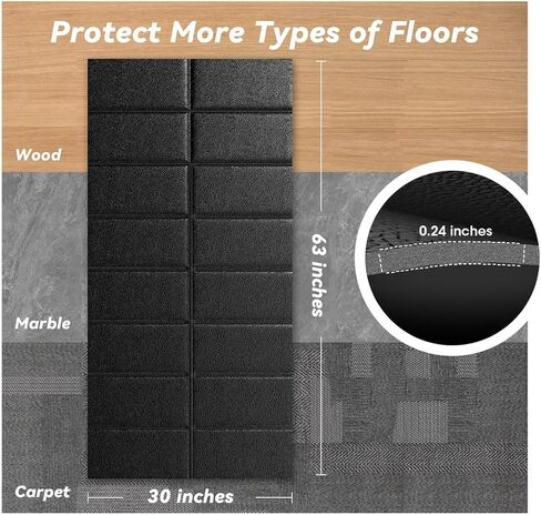 بساط المشي لأرضيات السجاد، 63 بوصة × 30 بوصة، 0.2 بوصة سميكة وسادة المشي لحماية الأرضيات الصلبة، غير قابلة للانزلاق، ممتصة للصدمات، سجادات معدات التمارين الثقيلة للتمرين في صالة الألعاب الرياضية المنزلية in Kuwait
