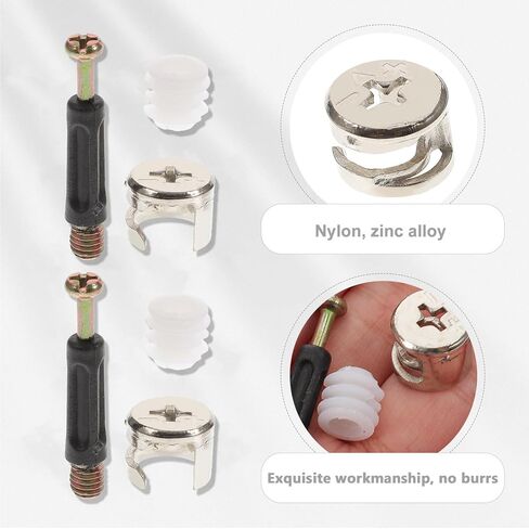 Lurrose 100 Sets Furniture Connector Cam Lock Fittings with 40mm Black Rod, Hardened Iron Eccentric Barrel Nuts and Nylon Dowels for Cabinet and Wardrobe Assembly in Saudi Arabia