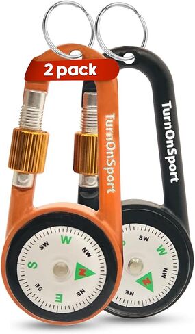 2 Pack Carabiner Clip On Compass Hiking - Compact Compass Keychain Backpacks | Small Pocket Magnetic Compass Keychain for Kids - Twist Lock | Keyring Keychains Outdoor Survival Camping in Kuwait