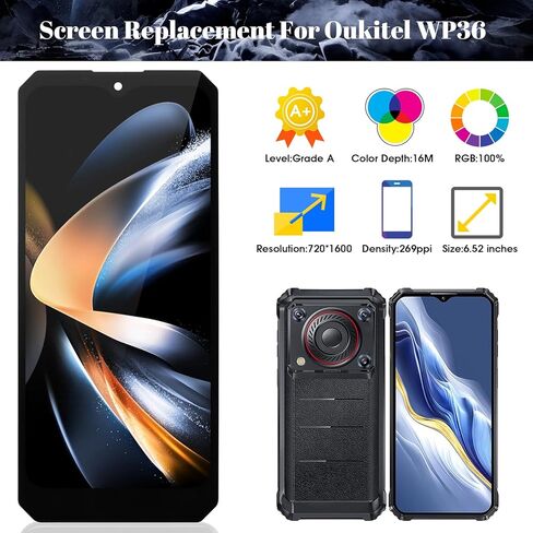 SRJTEK لشاشة Oukitel WP36 البديلة لشاشة Oukitel WP36 LCD لـ Oukitel WP36 مجموعة إصلاح محول الأرقام لشاشة تعمل باللمس 6.52 بوصة (أسود، إصدار Android 13) in Saudi Arabia