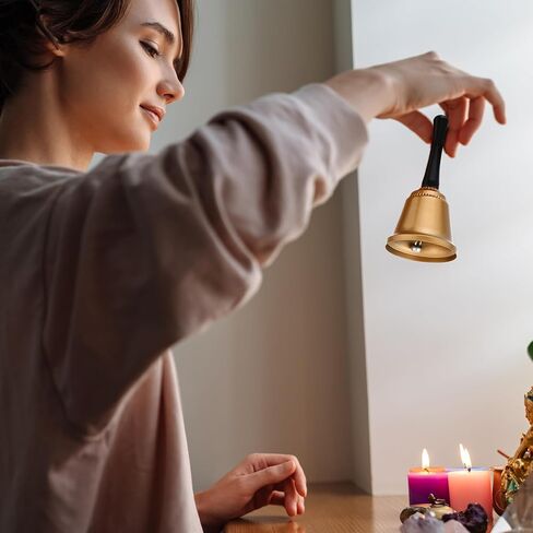 Yeshone 12 قطعة من أجراس اليد المعدنية المنقوشة باللون الذهبي مع مقابض بلاستيكية 5.9 بوصة جرس دعوة من الفولاذ لحفلات الزفاف، وتدريب الحيوانات، والتأمل، والتدريس الموسيقي، والكنيسة، والمرضى، وكبار السن in Saudi Arabia