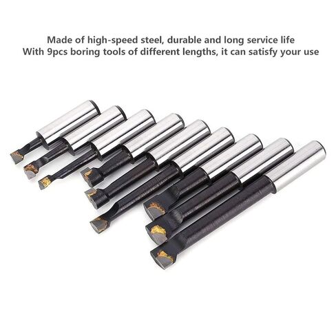 9 Piece Boring Bar Set, High Speed Steel, 5/16 to 9/16 Hole Diameter, Accurate Drilling Depth up to 3, Compact Storage for CNC Lathe Users in Saudi Arabia