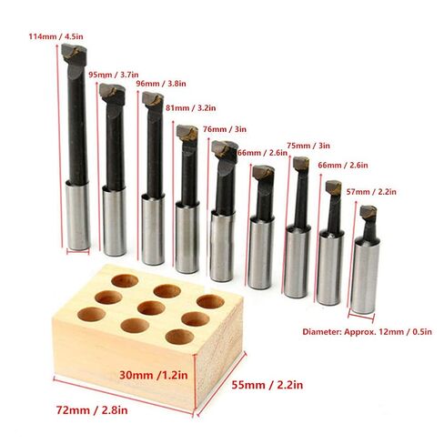 9 Piece Boring Bar Set, High Speed Steel, 5/16 to 9/16 Hole Diameter, Accurate Drilling Depth up to 3, Compact Storage for CNC Lathe Users in Saudi Arabia