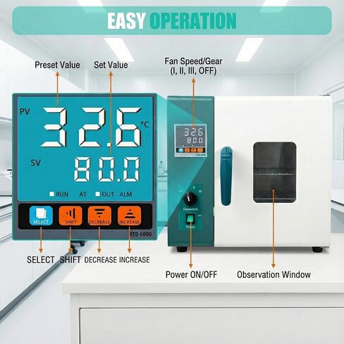 فرن تجفيف كهربائي أفقي بقدرة 1000 وات، فرن حراري يعمل بالهواء القسري مقاس 14 بوصة مع جهاز تحكم رقمي في درجة الحرارة PID للاستخدام الصناعي والمختبري والبحثي in Kuwait