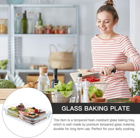 Operitacx Heat-resistant Tempered Glass Grill Tray Rectangular 1l Glass Oblong Baking Plate Microwave and Oven Safe Cooking Dish for Home Kitchen Use in Saudi Arabia
