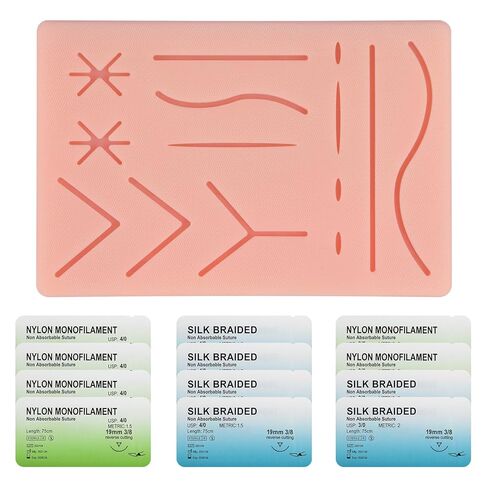 طقم إعادة ملء Suture للطلاب الطبيين والطبيبين ، وسادة غرز السيليكون الكبيرة مع جروح مسبقة ومختلف خيوط الخياطة والإبر ، مجموعة تدريب مثالية للخياطة (استخدام التعليم فقط) in Kuwait