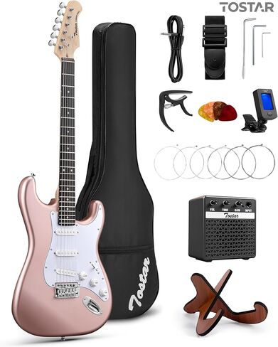 Tostar 39" Full Size Electric Guitar Kit For Beginners and Adults, SSS Pickup Guitarra Electrica Set Includes Tremolo Bridge, Lightweight Matte Finish, Amp, Strings, Gig Bag, Birthday Gifts, Red in Kuwait