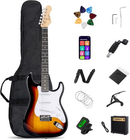 39 بوصة كاملة الحجم الغيتار الكهربائي مجموعات الغيتار الكهربائي للمبتدئين مع 10W أمبير الكلاسيكية SSS بيك اب كاملة مع أزعج حقيبة موالف كابو حزام يختار اللفافات سلسلة الغيتار الأسود in Kuwait