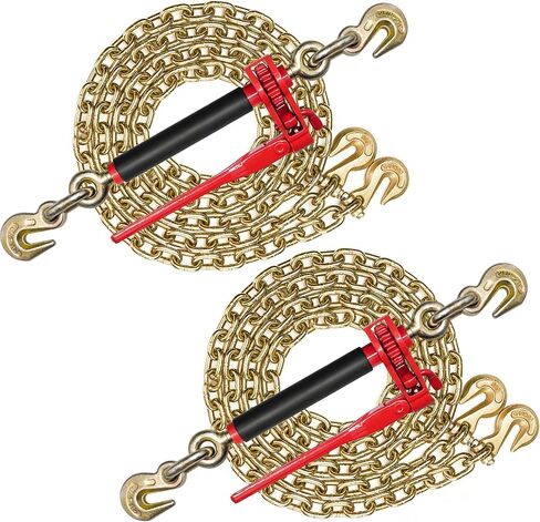 Load Binder & Grade 70 Chain Kit, 5/16" x 10 ft Transport Chains with Folding Handle Binders, 4,700 lb Working Load, 2 Pack in Kuwait