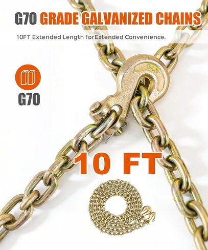 Load Binder & Grade 70 Chain Kit, 5/16" x 10 ft Transport Chains with Folding Handle Binders, 4,700 lb Working Load, 2 Pack in Kuwait