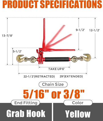 Load Binder & Grade 70 Chain Kit, 5/16" x 10 ft Transport Chains with Folding Handle Binders, 4,700 lb Working Load, 2 Pack in Kuwait