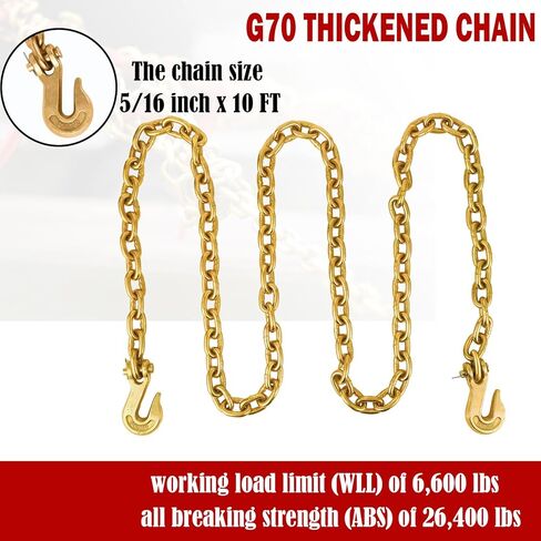 Chain Binder Kit 5/16"-3/8" 2Pcs, Ratchet Load Binders 9200 lbs Working Load Limit, G70 5/16"×10ft Heavy Duty Ratchet Binders and Chains with Grab Hooks for Truck, Tie Down, Hauling, Towing in Kuwait