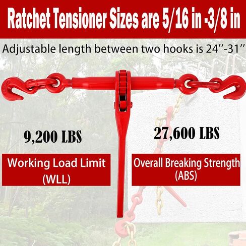 Chain Binder Kit 5/16"-3/8" 2Pcs, Ratchet Load Binders 9200 lbs Working Load Limit, G70 5/16"×10ft Heavy Duty Ratchet Binders and Chains with Grab Hooks for Truck, Tie Down, Hauling, Towing in Kuwait