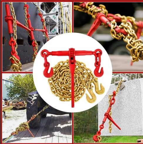 Chain Binder Kit 5/16"-3/8" 2Pcs, Ratchet Load Binders 9200 lbs Working Load Limit, G70 5/16"×10ft Heavy Duty Ratchet Binders and Chains with Grab Hooks for Truck, Tie Down, Hauling, Towing in Kuwait