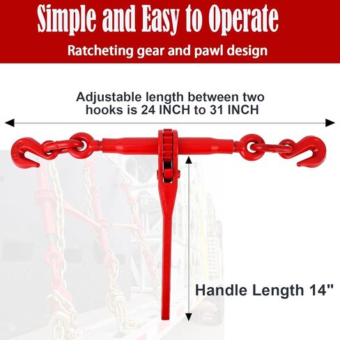 Chain Binder Kit 5/16"-3/8" 2Pcs, Ratchet Load Binders 9200 lbs Working Load Limit, G70 5/16"×10ft Heavy Duty Ratchet Binders and Chains with Grab Hooks for Truck, Tie Down, Hauling, Towing in Kuwait