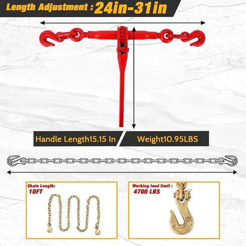 3/8in-1/2in Chains Binders Set of 2, Heavy Duty Ratchet Binders with 2x10FT Chains, 12000 LBS WLL for Towing, Flatbed Cargo Securement, Industrial Hauling for Truckers & Contractors in Kuwait